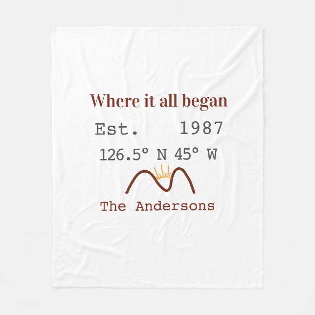 Lake house ets. Date year custom coordinates brown Fleece Blanket (Front)