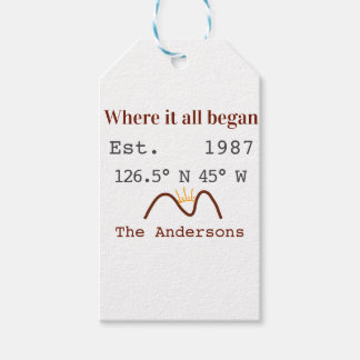 Lake house ets. Date year custom coordinates brown Gift Tags