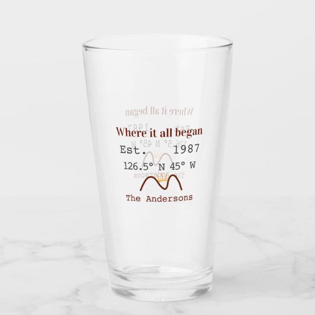 Lake house ets. Date year custom coordinates brown Glass (Front)