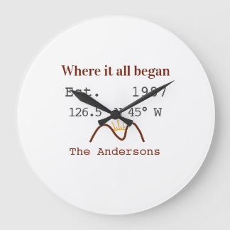 Lake house ets. Date year custom coordinates brown Large Clock