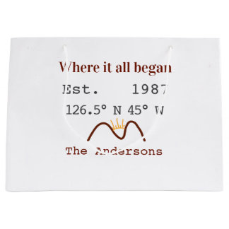 Lake house ets. Date year custom coordinates brown Large Gift Bag