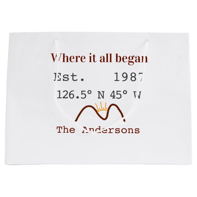 Lake house ets. Date year custom coordinates brown Large Gift Bag (Front)