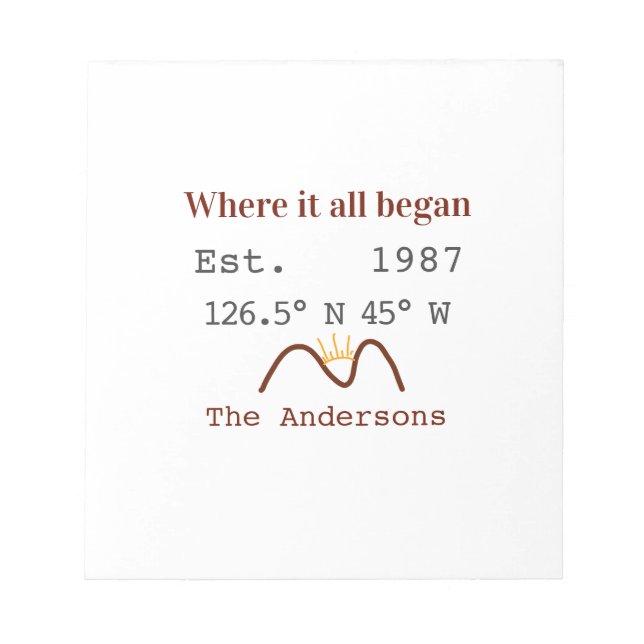 Lake house ets. Date year custom coordinates brown Notepad (Front)