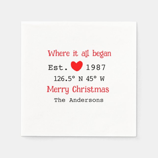 Lake house ets. Date year custom coordinates red Napkin (Front)