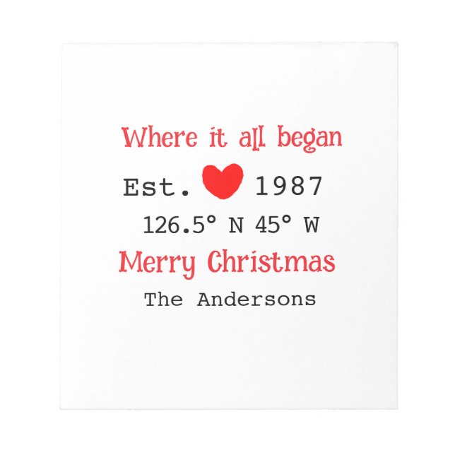 Lake house ets. Date year custom coordinates red Notepad (Front)