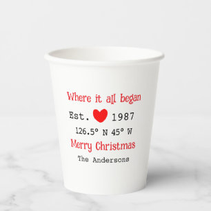 Lake house ets. Date year custom coordinates red Paper Cups