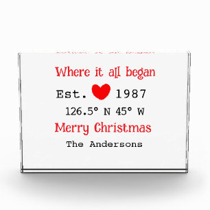 Lake house ets. Date year custom coordinates red Photo Block