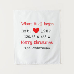 Lake house ets. Date year custom coordinates red Tapestry