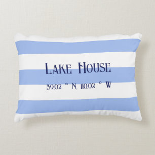 Lake house Family name Blue Stripes Accent Pillow