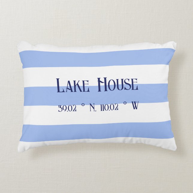 Lake house Family name Blue Stripes Accent Pillow (Front)