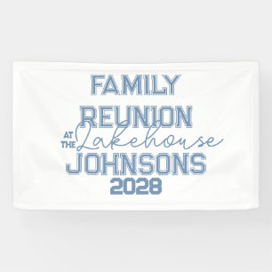 Lake house family reunion blue and white party banner