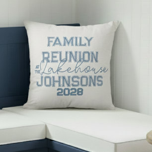 Lake house family reunion minimal blue and white  throw pillow