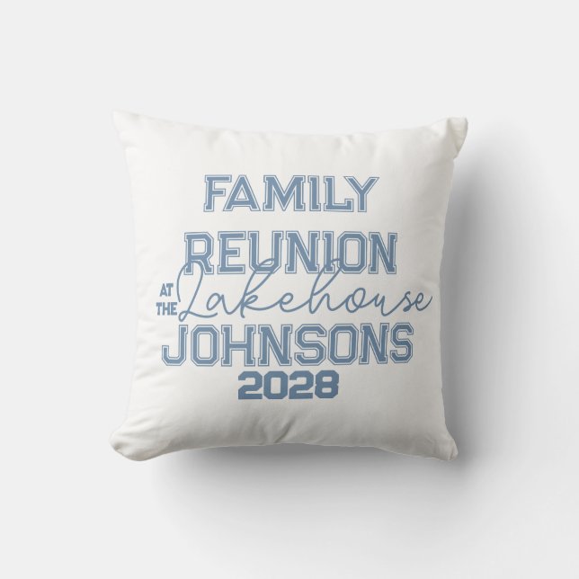 Lake house family reunion minimal blue and white  throw pillow (Front)