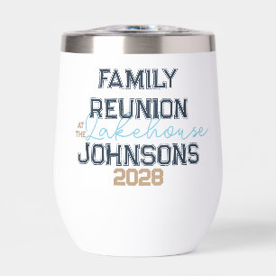 Lake house family reunion retro typography 