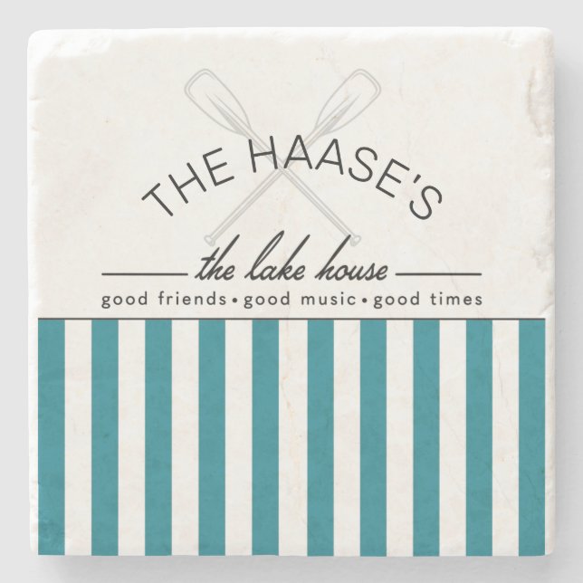Lake House Good Friends Music Times Blue Stripe Stone Coaster (Front)