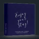 Lake House Guest Information Binder<br><div class="desc">Modern guest information binder features a minimal design in a nautical navy blue and white colour palette. "Enjoy your stay!" in stylish script with branded name and address or custom text; guest information subject presented in simple font. Shown with a custom welcome message, address and braded name and on the...</div>