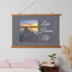 Lake House Life Sunset, Calm Coastal Gift  Hanging Tapestry