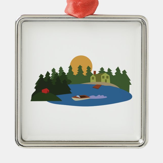 Lake House Metal Ornament (Front)