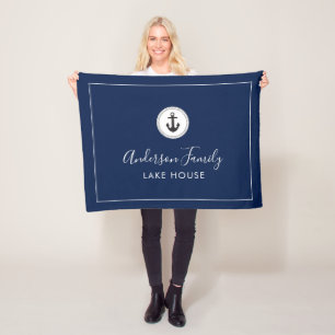 Lake House Nautical Anchor Dark Blue Family Fleece Blanket