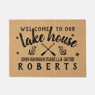 Lake House Paddles Anchors Custom Rustic Burlap Doormat