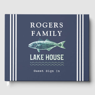 Lake House Personalized Vacation Rental Navy Blue  Guest Book