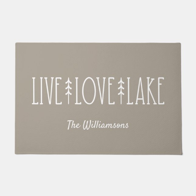 Lake House Quote Pine Tree Personalized Taupe Doormat (Front)