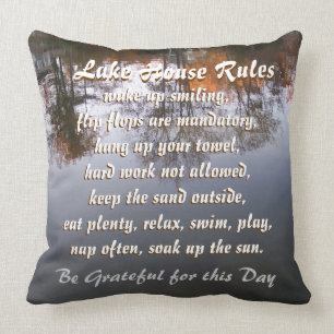 Lake House Rules Throw Pillow