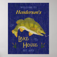 Lake House Rustic Nautical Bass Fish | Custom Name