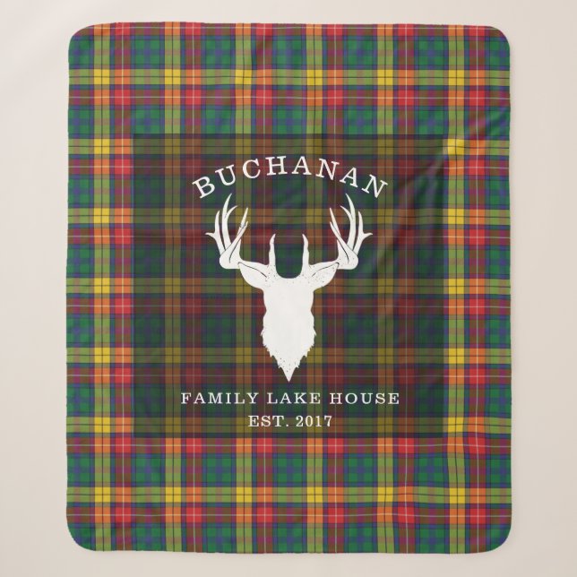 Lake House Tartan Plaid Clan Buchanan Family Name Sherpa Blanket (Front)
