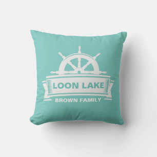 Lake House Vacation Family Name Throw Pillow