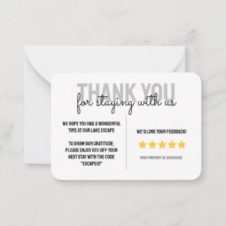 Lake House Vacation Rental Guest Thank You Card