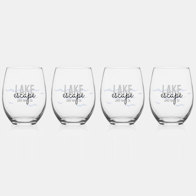 Lake House Vacation Rental -  Stemless Wine Glass (Front)