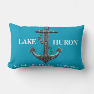 Lake Huron distressed nautical pirate anchor Lumbar Pillow