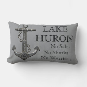 Lake Huron distressed nautical pirate anchor Lumbar Pillow