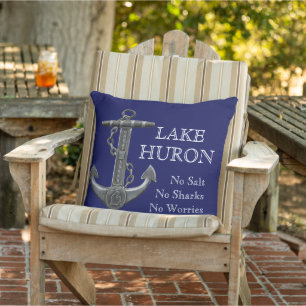 Lake Huron distressed nautical pirate anchor  Outdoor Pillow