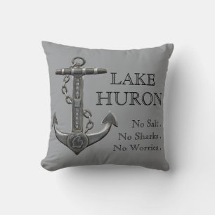 Lake Huron distressed nautical pirate anchor  Throw Pillow
