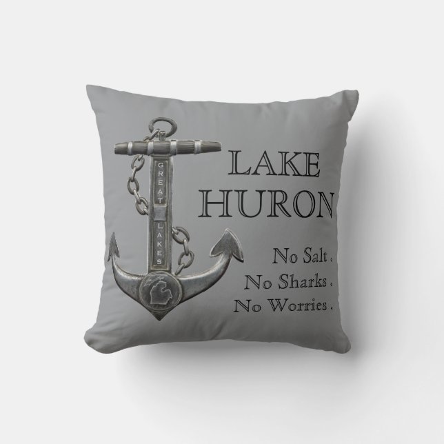 Lake Huron distressed nautical pirate anchor  Throw Pillow (Front)