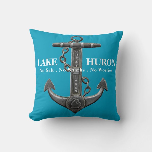 Lake Huron distressed nautical pirate anchor  Throw Pillow (Front)
