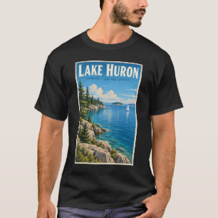 Lake Huron Illustration Travel Art Vintage T-Shirt