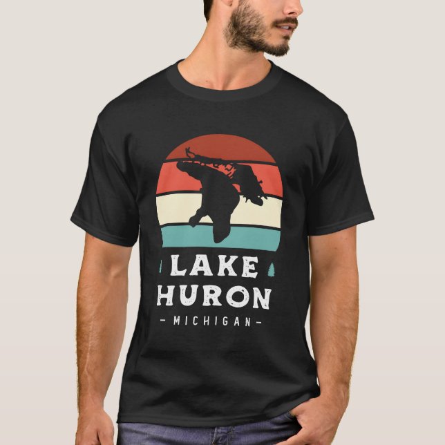 Lake Huron Michigan National Park Camping Retro re T-Shirt (Front)