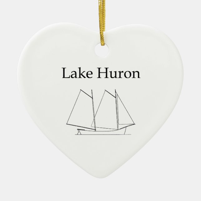 Lake Huron Sailboat Ceramic Ornament (Front)