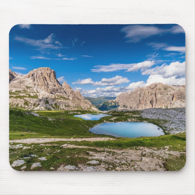 Lake In The Middle Of Mountains Under Blue Sky Mouse Pad (Front)