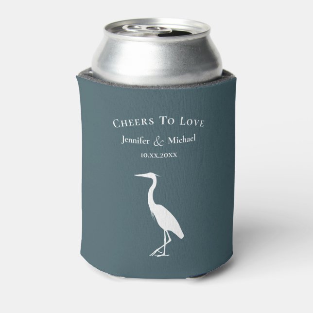 Lake in the mountains heron cheers to love can cooler (Can Back)