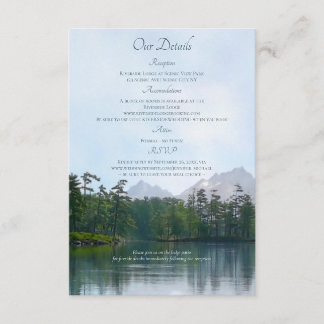 Lake in the mountains rustic wedding enclosure card (Front)