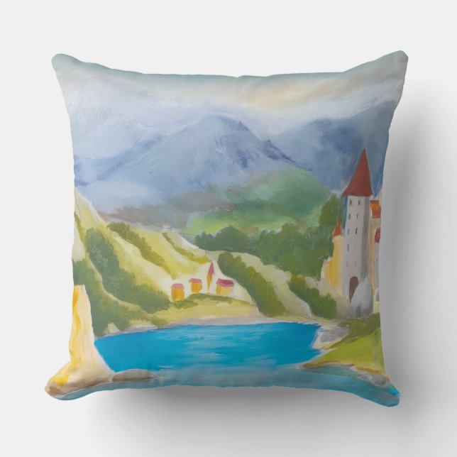 Lake in the mountains. throw pillow (Front)