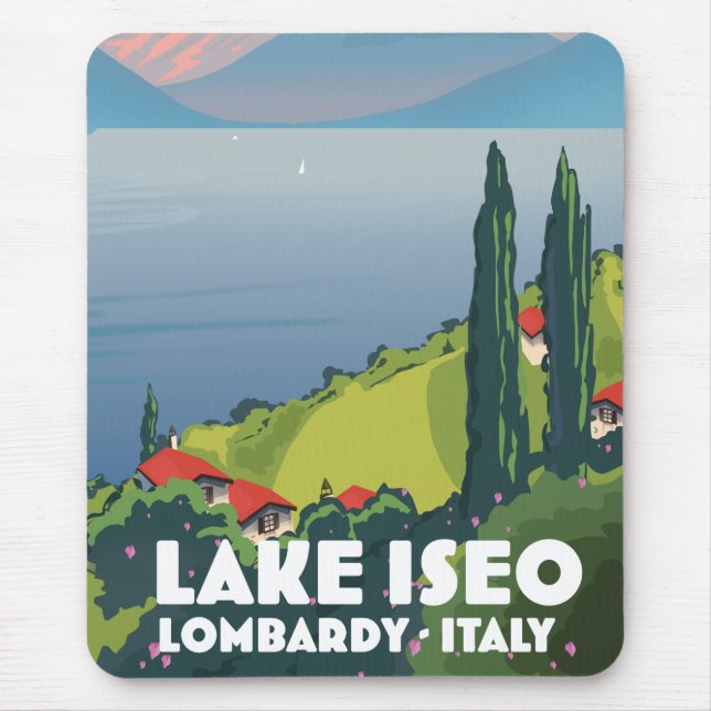 Lake Iseo, Lombardy Italy travel poster Mouse Pad (Front)