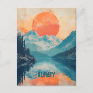 Lake Kaindy Almaty Kazakhstan Retro Travel Postcard