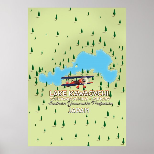 Lake Kawaguchi Fujikawaguchiko & Minobu Japan map Poster (Front)