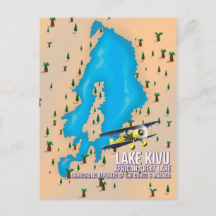 Lake Kivu Great African lake travel map. Postcard