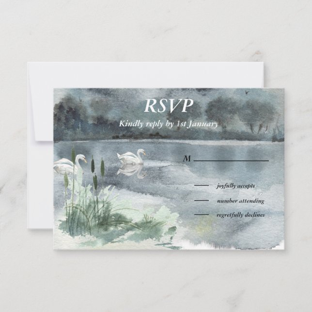 Lake landscape with swans RSVP card (Front)